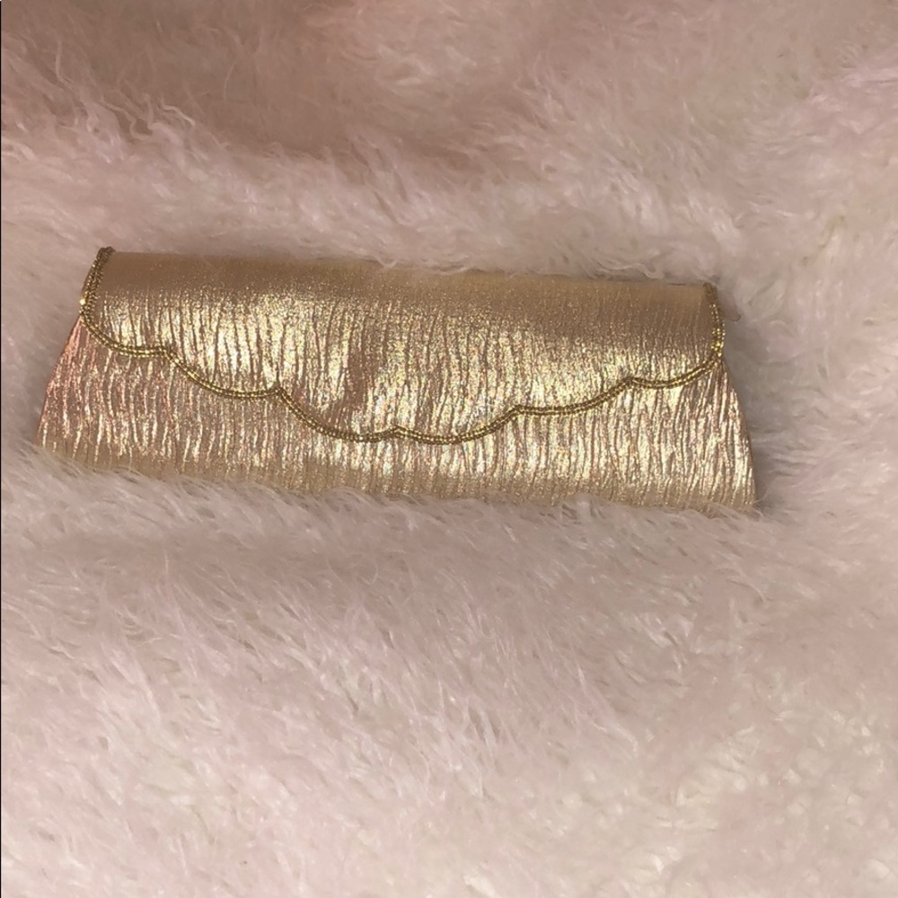 Gold beaded foil clutch